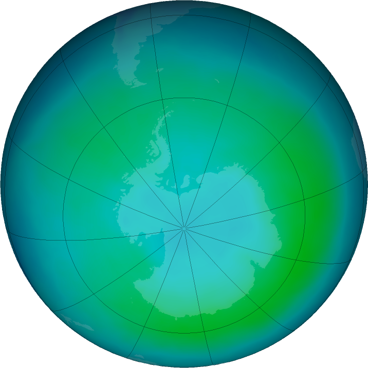 Antarctic ozone map for January 2021